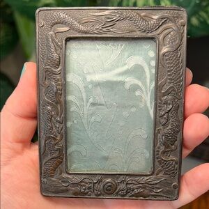 Antique Japanese Qing Period Dragon Sterling Silver Small Picture Frame
